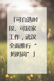 可自选时段、可居家工作，武汉全面推行“妈妈岗”